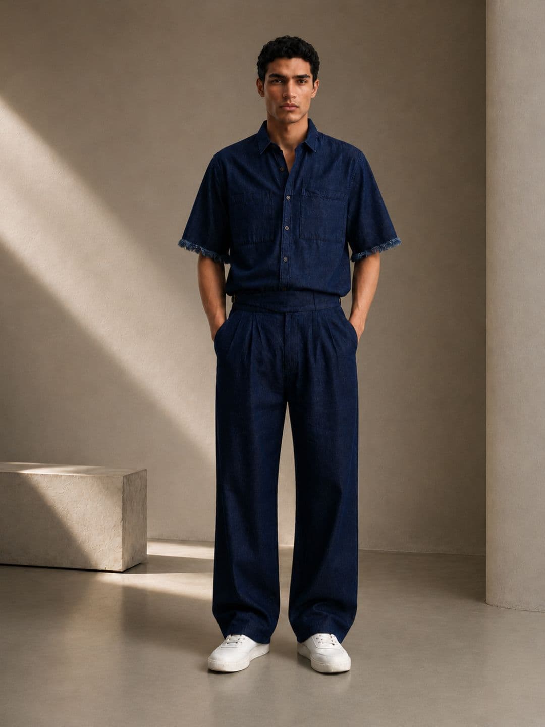 House of Koala Men Navy Blue Denim Gurkha Co-ord Set — view 3
