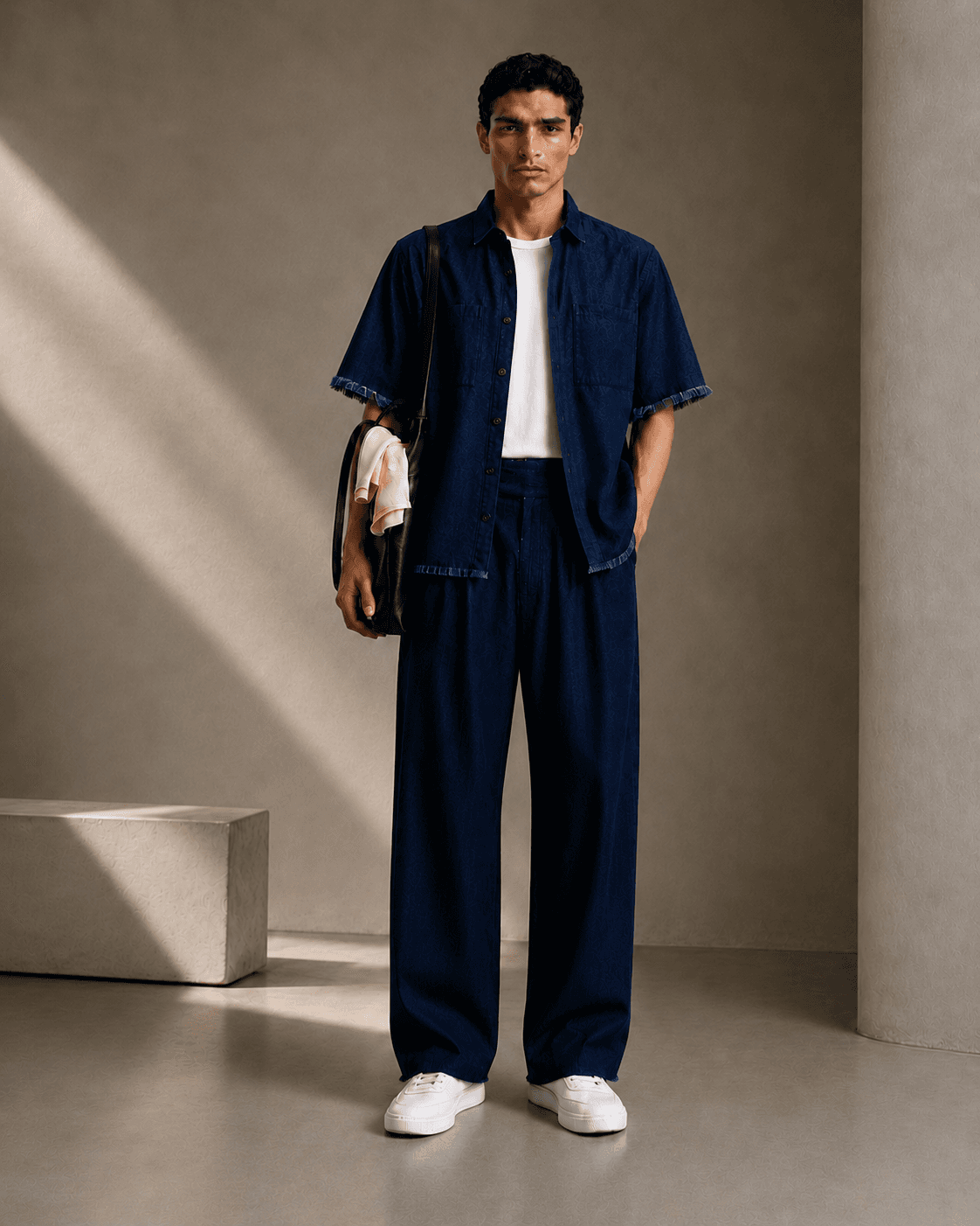 House of Koala Men Navy Blue Denim Gurkha Co-ord Set