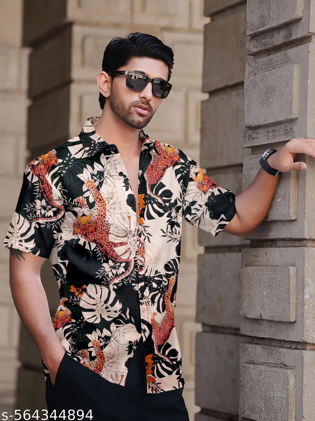 Hancock Men Navy & Blue Printed Relaxed Fit Shirt