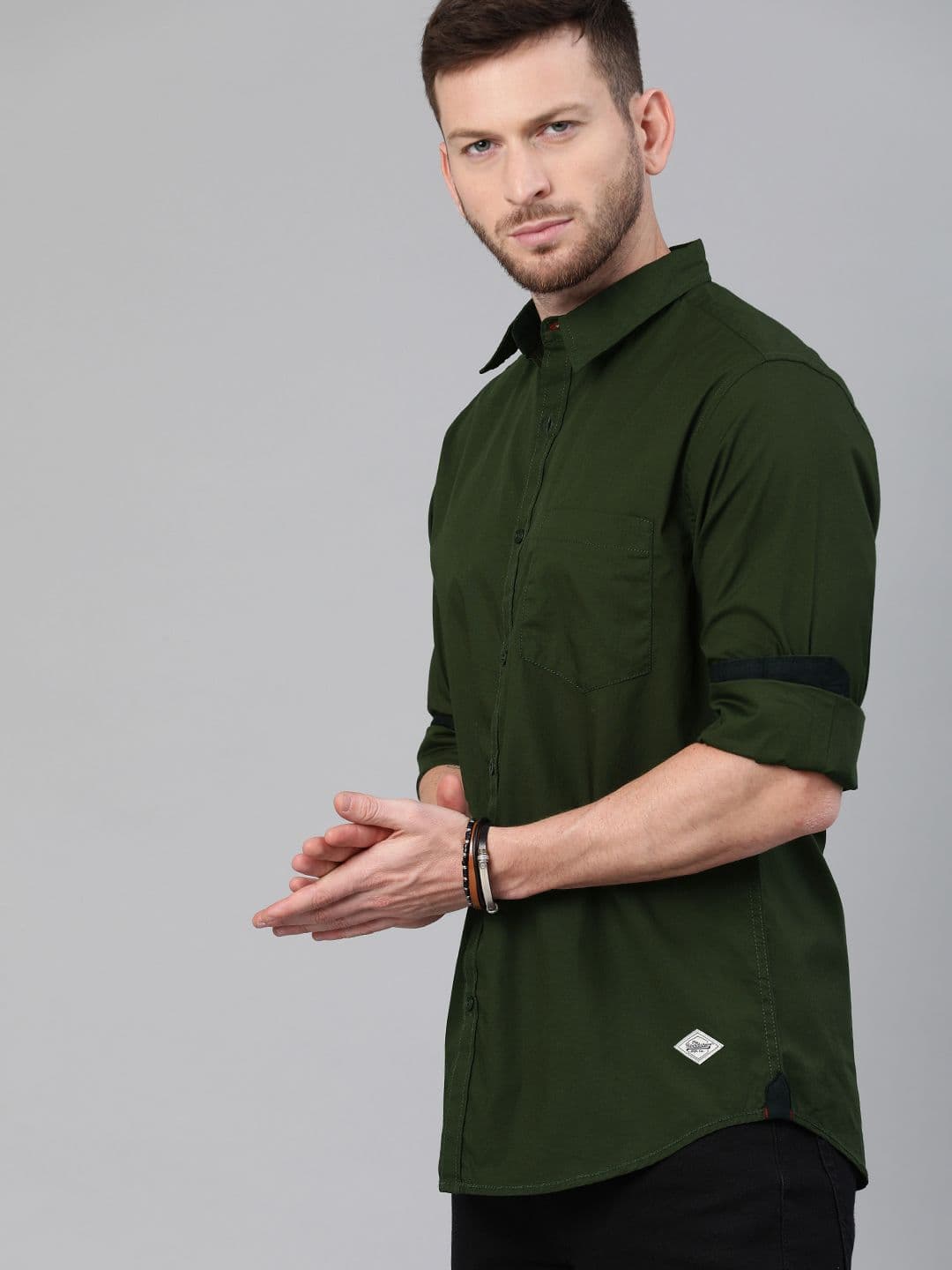 Roadster Men Olive Green Cotton Casual Shirt — view 4