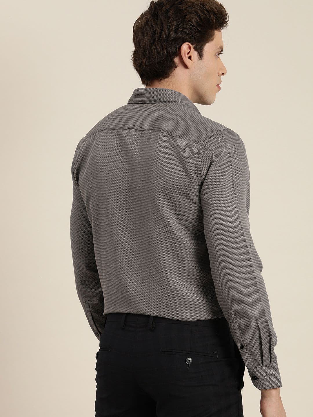 Invictus Men Easy Care Grey & Black Self Design Formal Shirt — view 5