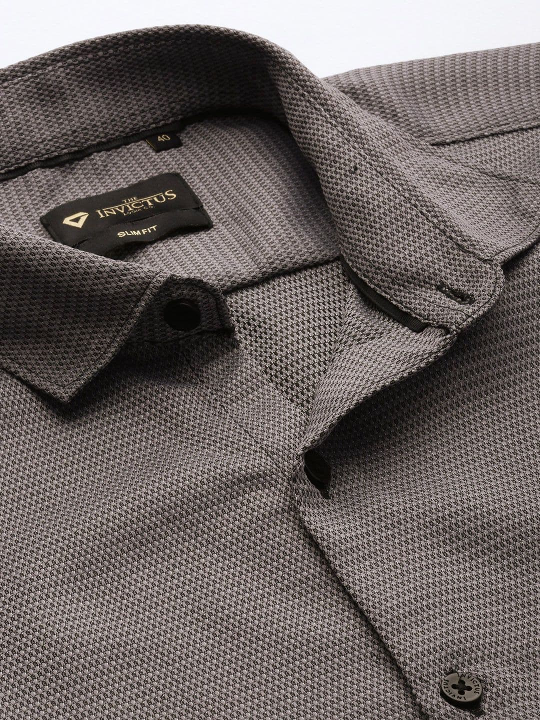 Invictus Men Easy Care Grey & Black Self Design Formal Shirt — view 2
