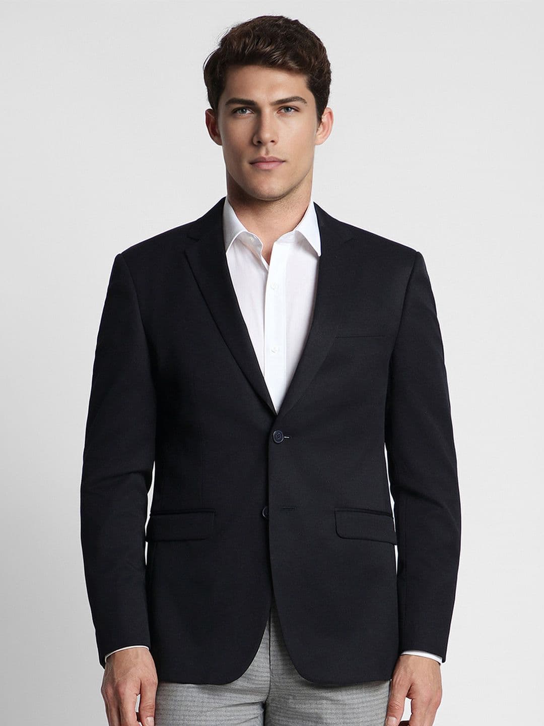Peter England Men Black Solid Slim-Fit Single-Breasted Formal Blazer