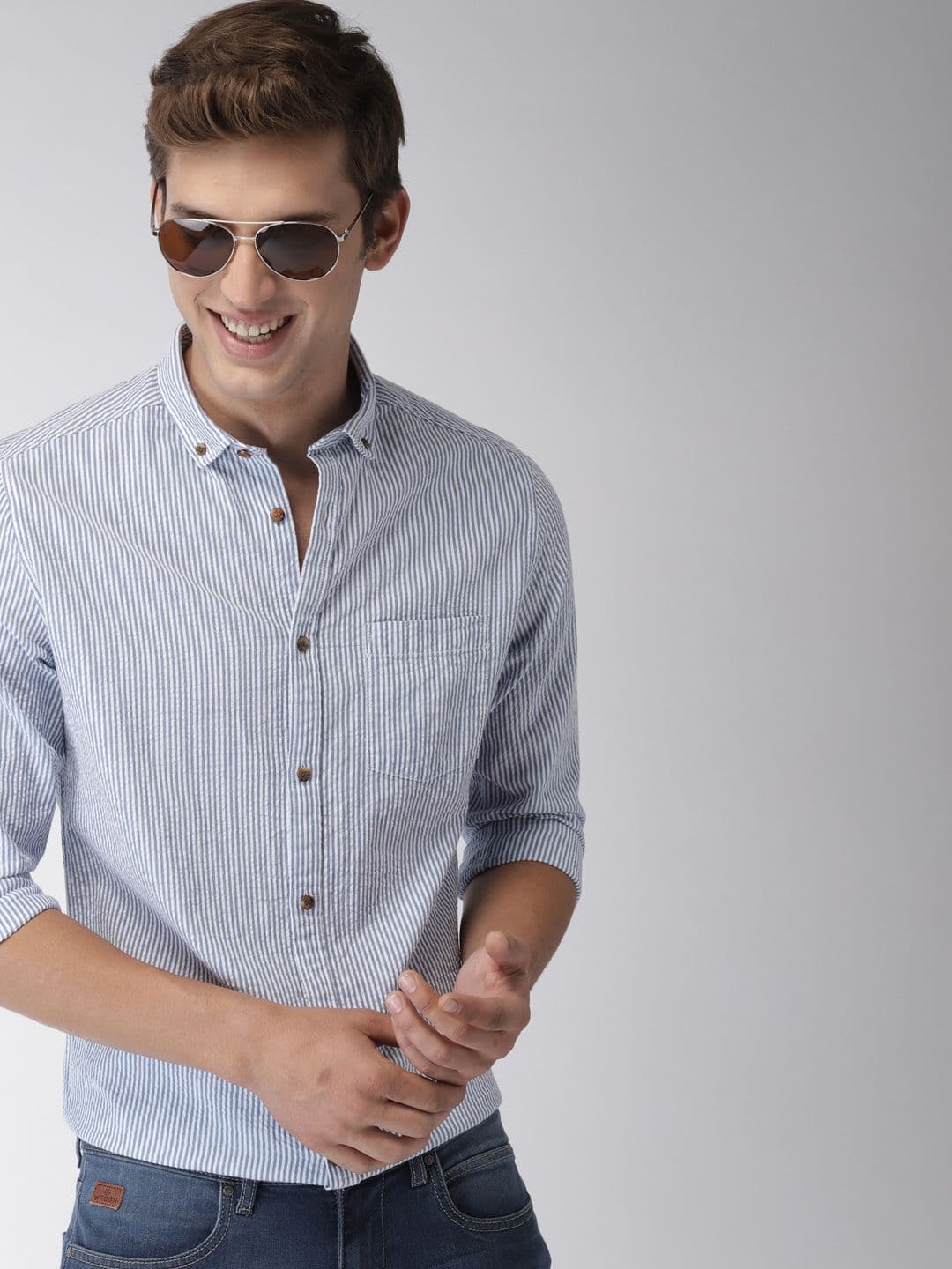 Mast & Harbour Men Blue & White Slim Fit Striped Casual Shirt — view 3