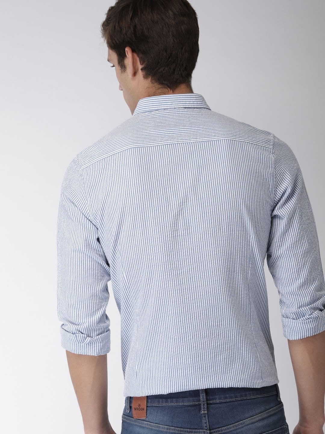 Mast & Harbour Men Blue & White Slim Fit Striped Casual Shirt — view 5