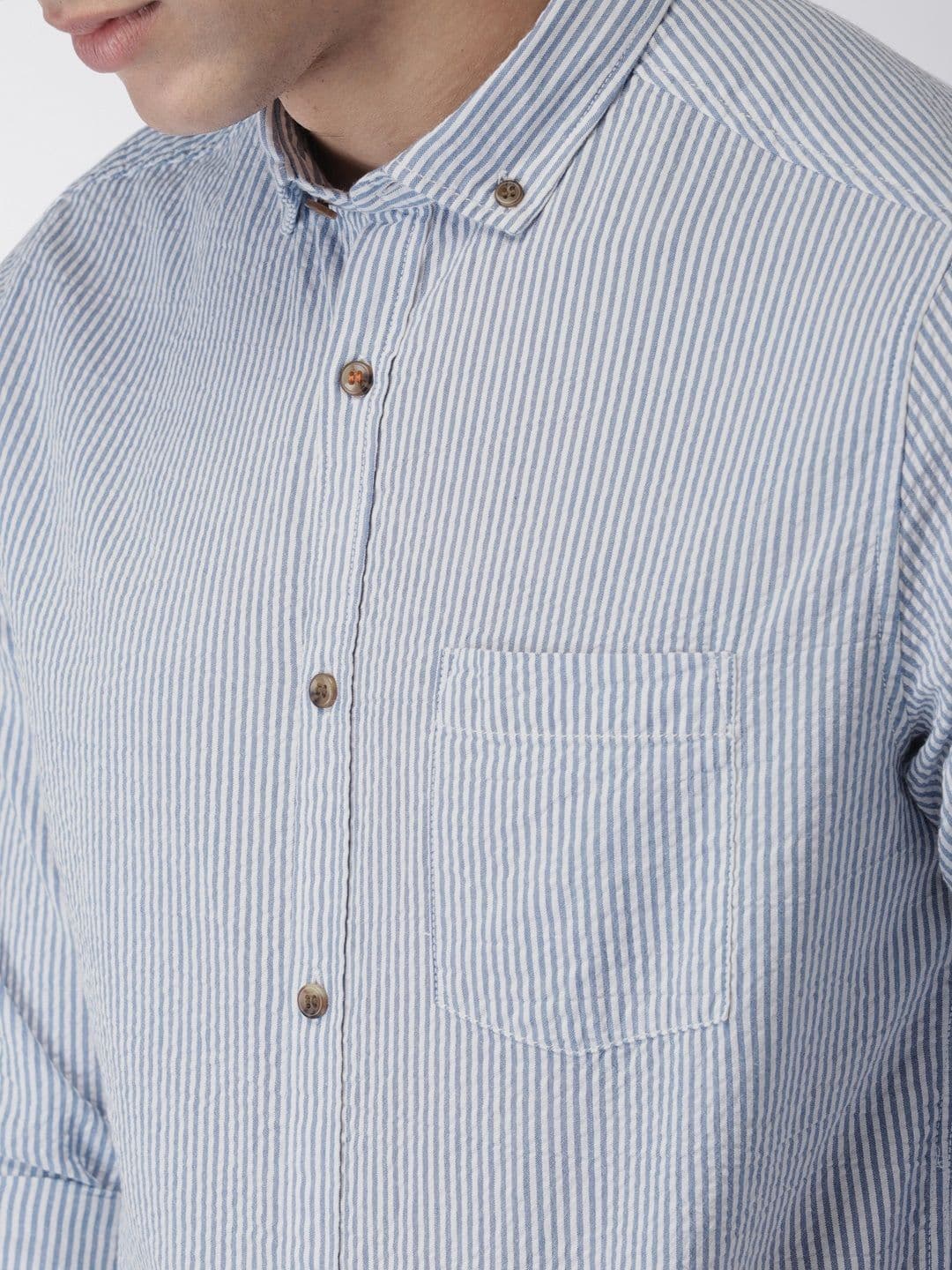 Mast & Harbour Men Blue & White Slim Fit Striped Casual Shirt — view 2