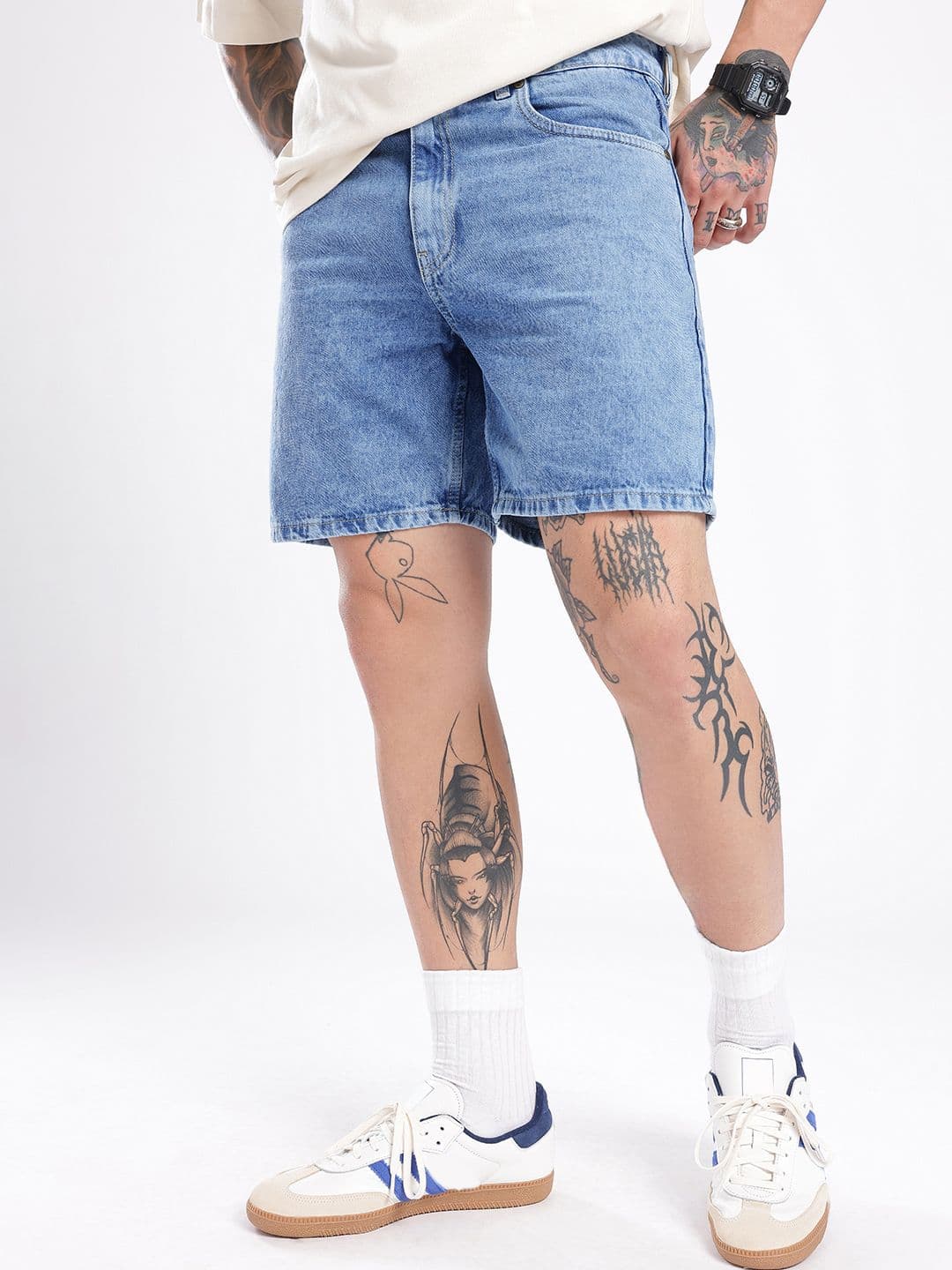 glitchez Men Light Fade Regular Fit Denim Shorts