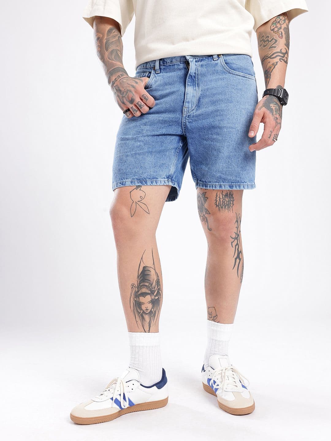 glitchez Men Light Fade Regular Fit Denim Shorts — view 2