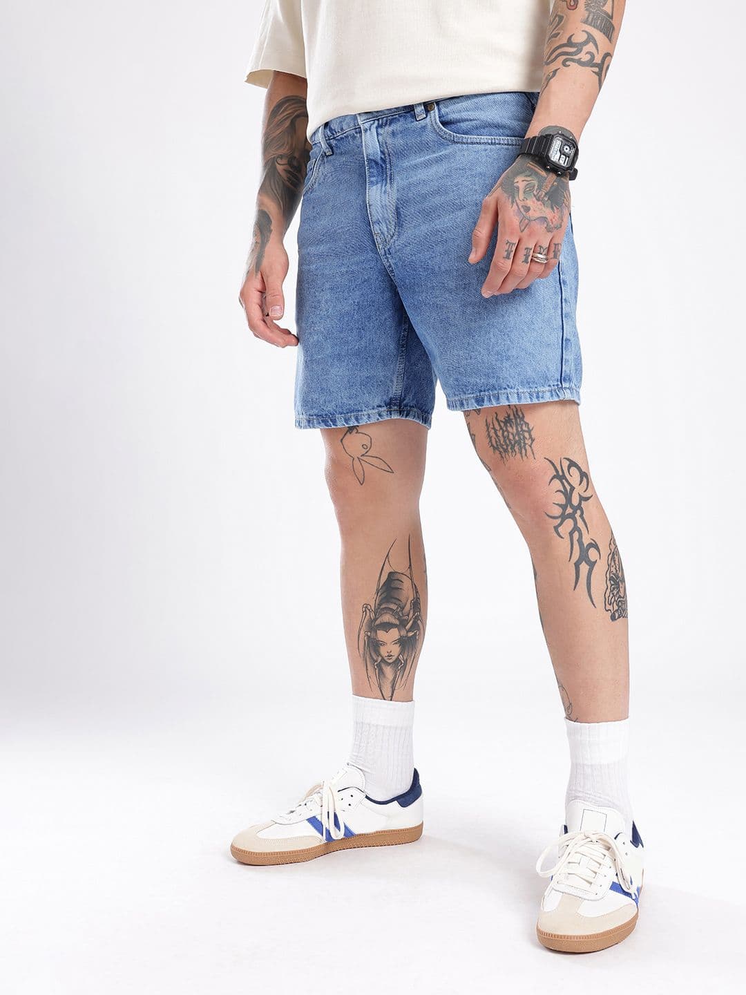 glitchez Men Light Fade Regular Fit Denim Shorts — view 3