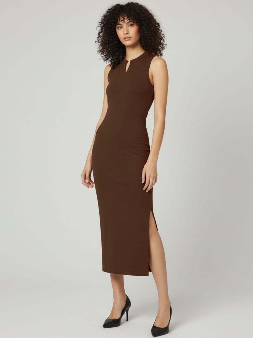 glitchez Keyhole Neck Bodycon Midi Dress