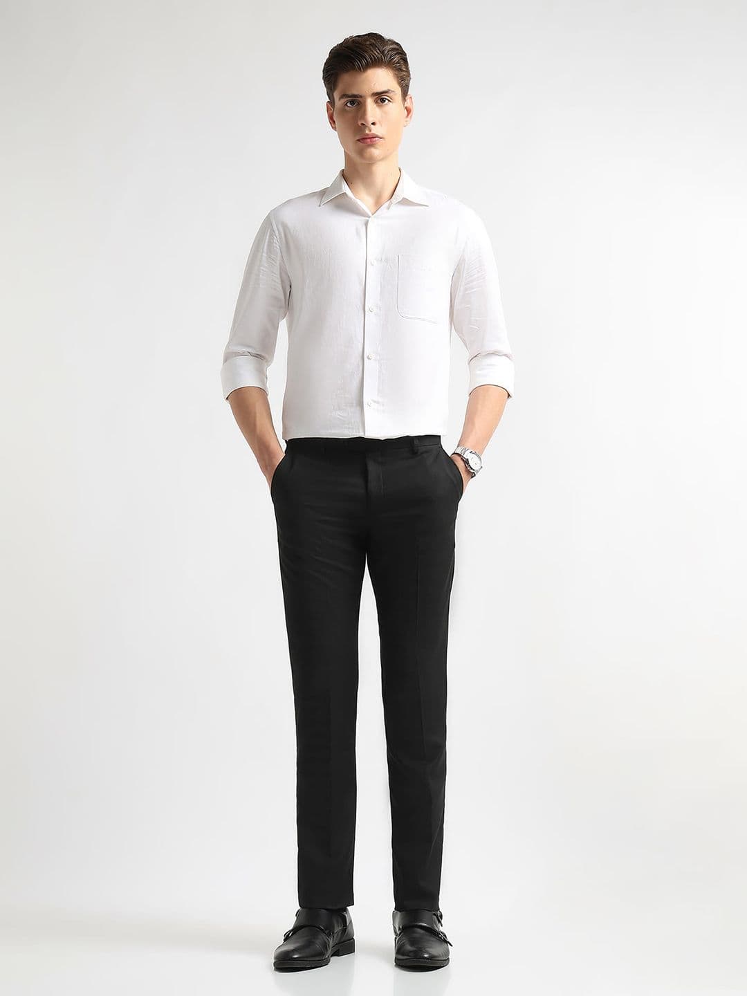Arrow Men Hudson Tailored Fit Self Checked Formal Trousers — view 5