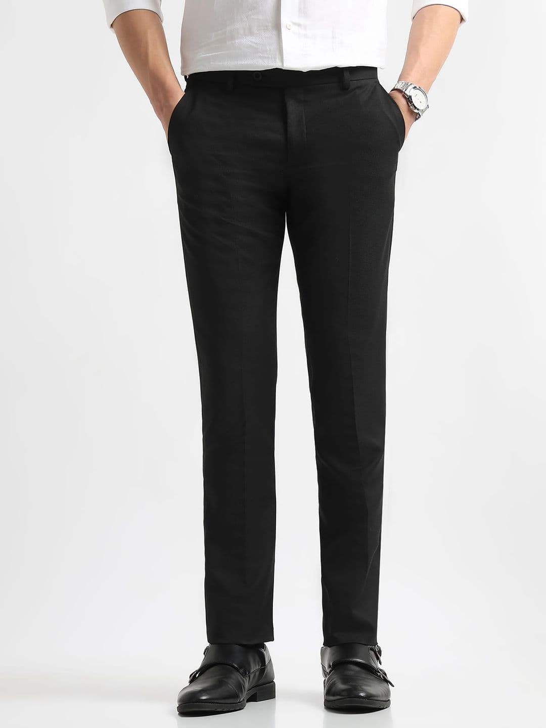Arrow Men Hudson Tailored Fit Self Checked Formal Trousers