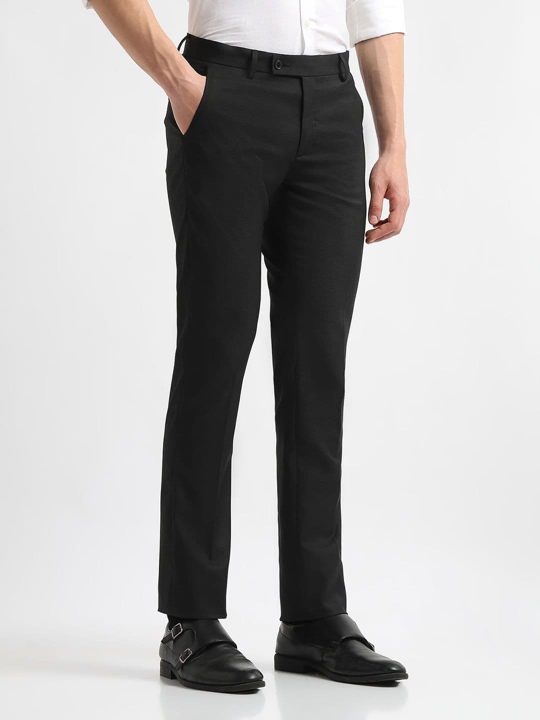 Arrow Men Hudson Tailored Fit Self Checked Formal Trousers — view 3