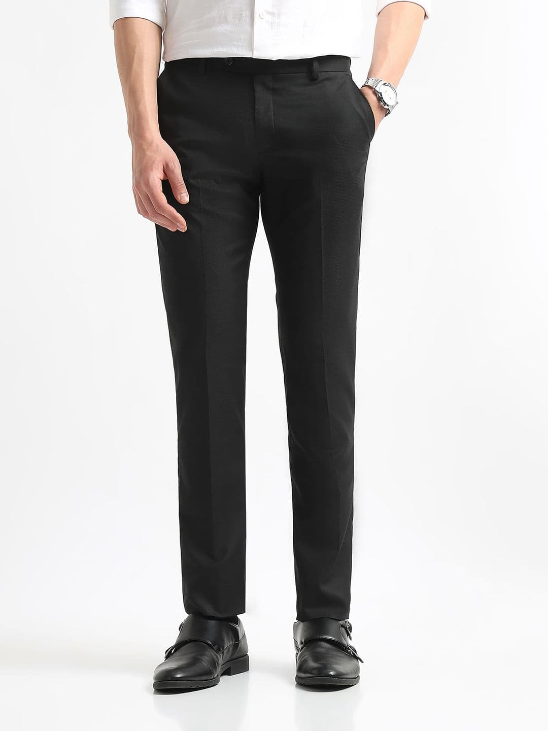 Arrow Men Hudson Tailored Fit Self Checked Formal Trousers — view 2