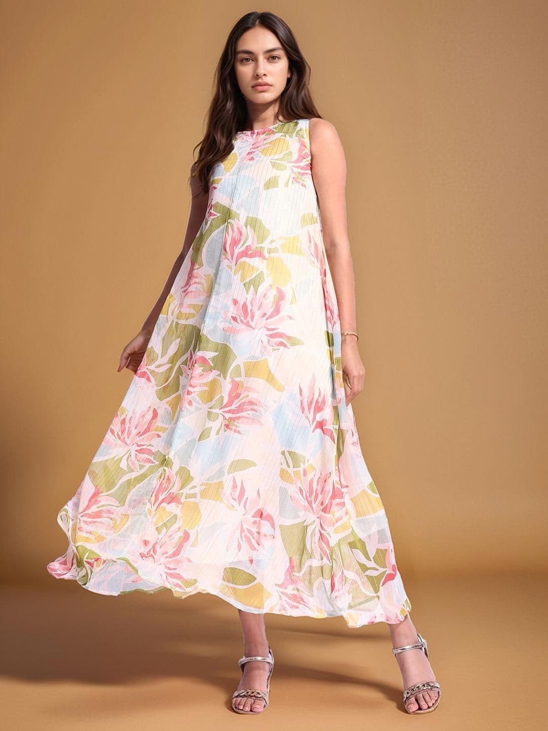 All About You Floral Print Chiffon A-Line Maxi Dress