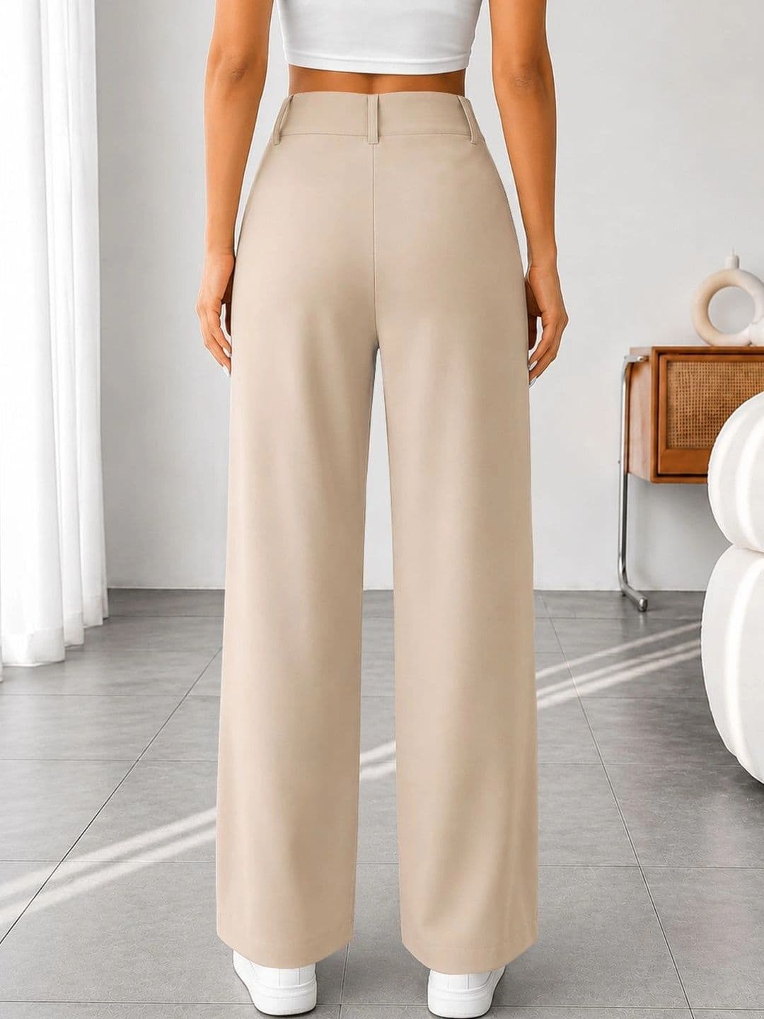 Crezyvezy Women Relaxed Straight Leg High-Rise Easy Wash Trousers — view 3