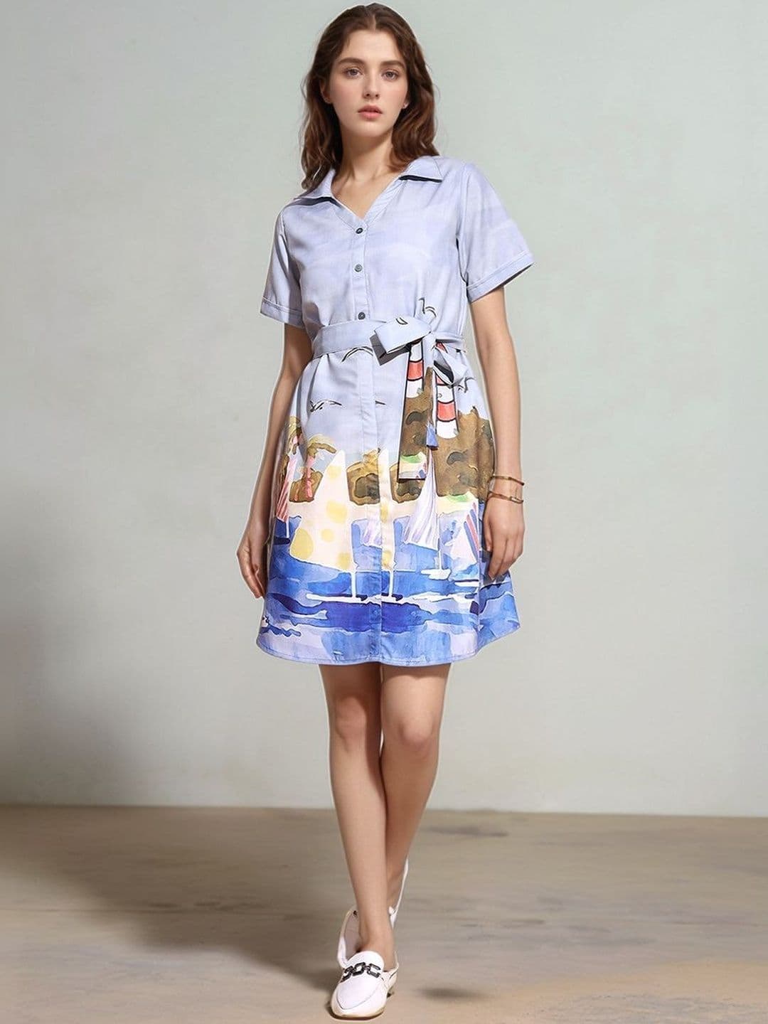 DressBerry Women's Multicolor Placement Coastal Scenic Printed Mini Dresses