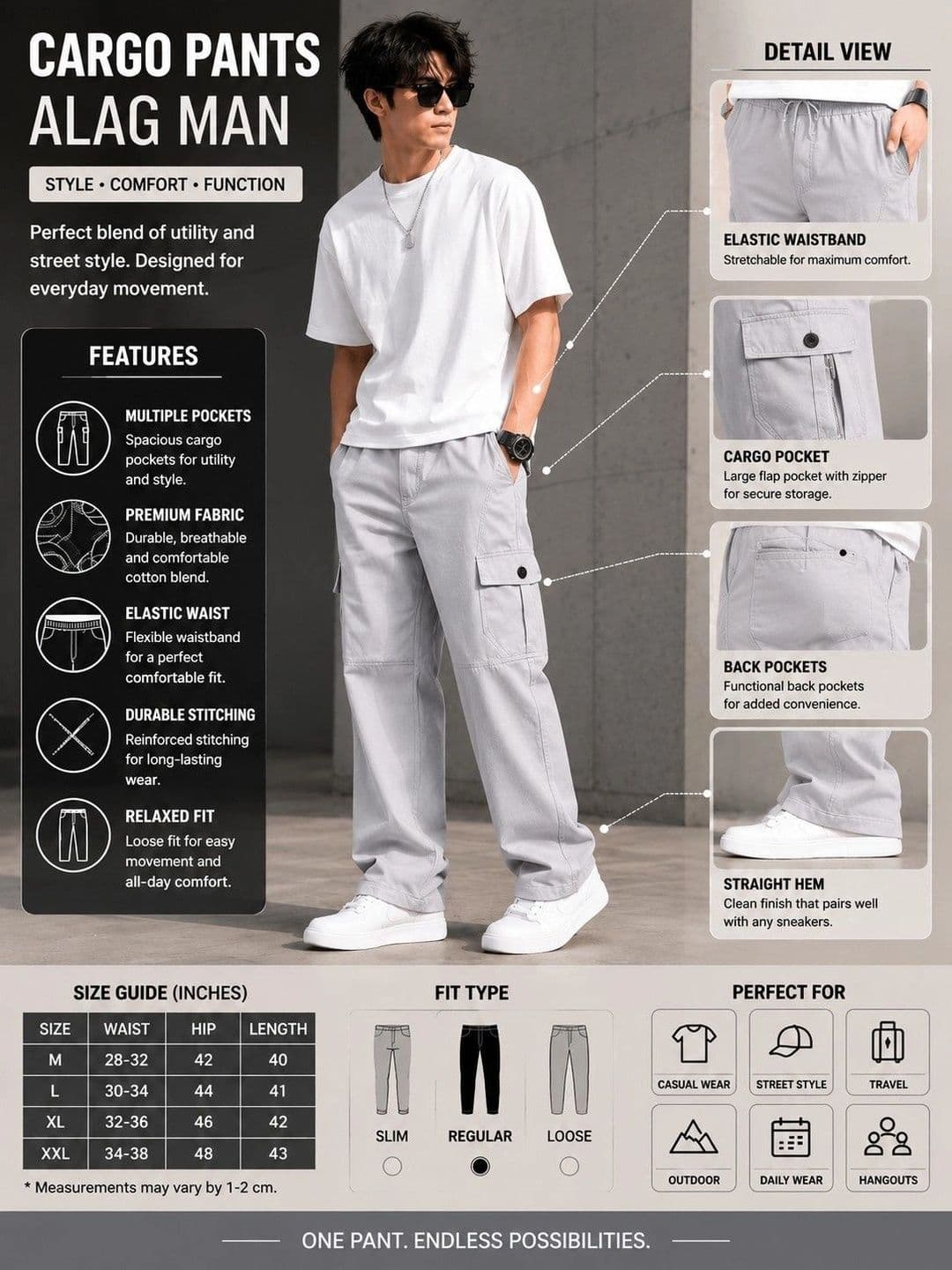 Shree Vankiya Hanumanji Fashion Men Regular Fit Rapid-Dry Cargos — view 2