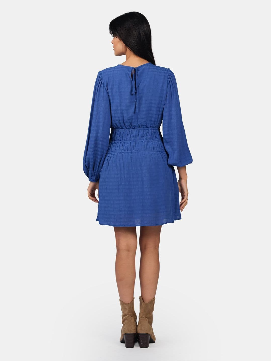 Virgio Women Solid Viscose Long Sleeves Round Neck Mini Dresses — view 4