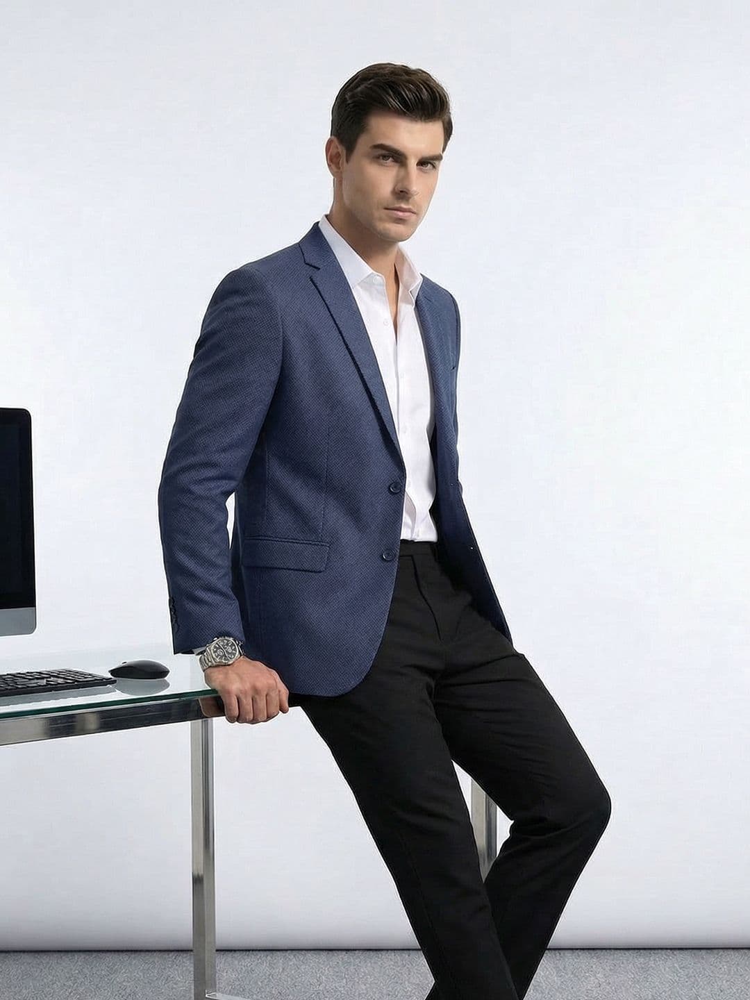 Invictus Self Design Single-Breasted Formal Blazer