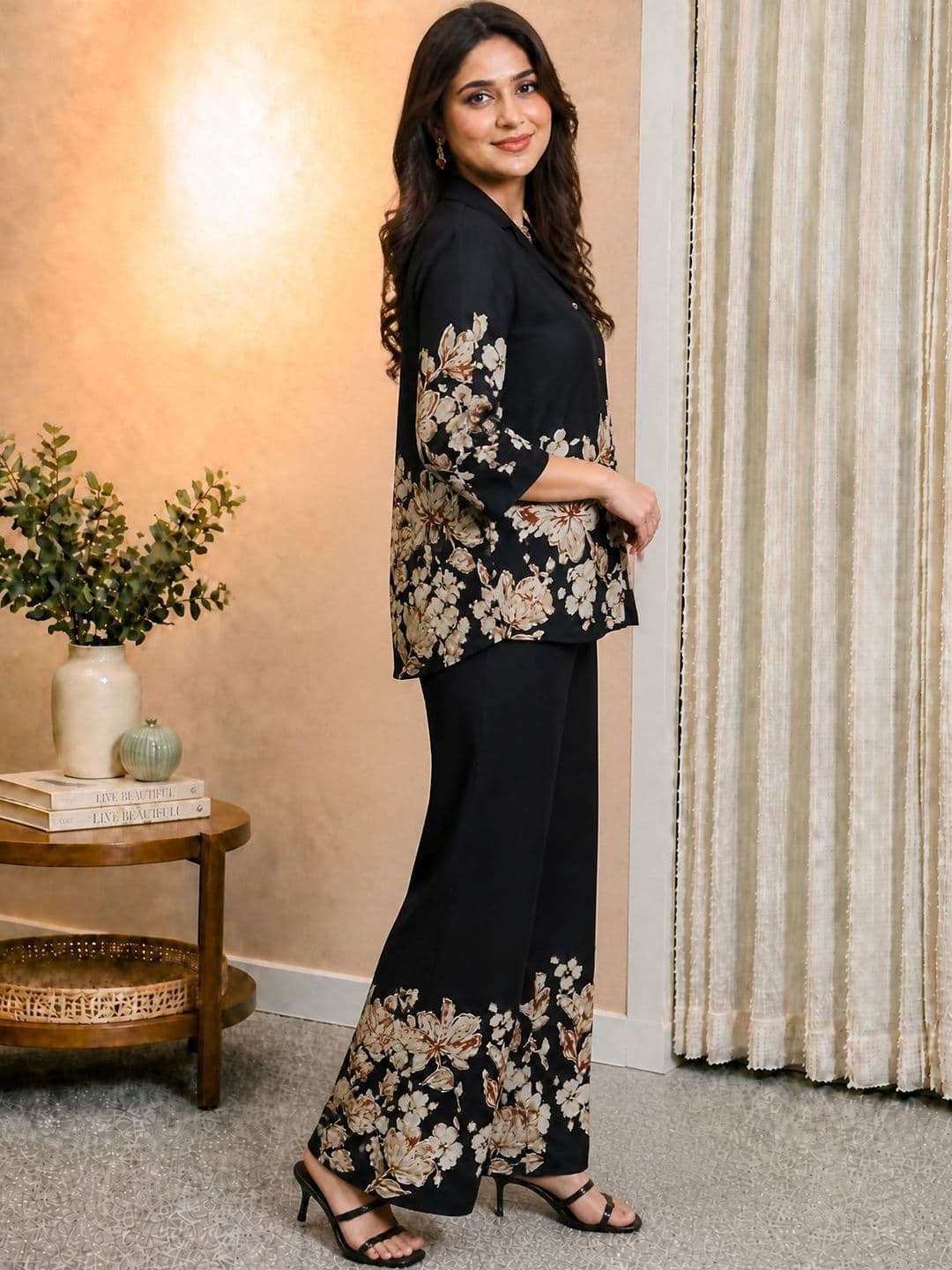 Claura Floral Printed Lapel Collar Shirt With Trousers Co-Ord Set — view 5