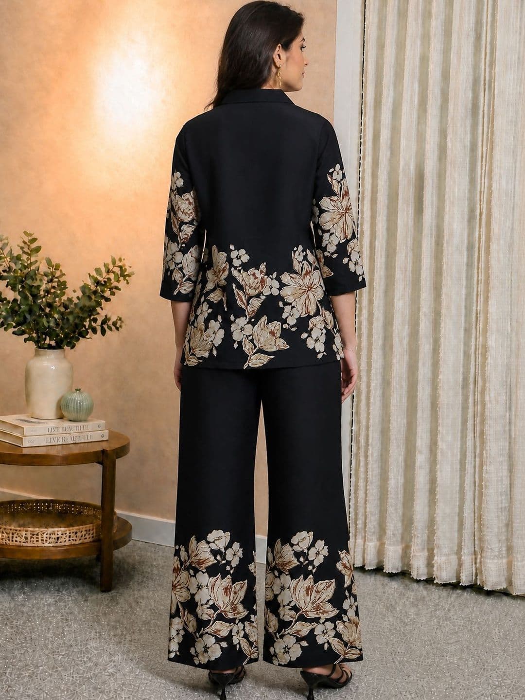 Claura Floral Printed Lapel Collar Shirt With Trousers Co-Ord Set — view 3