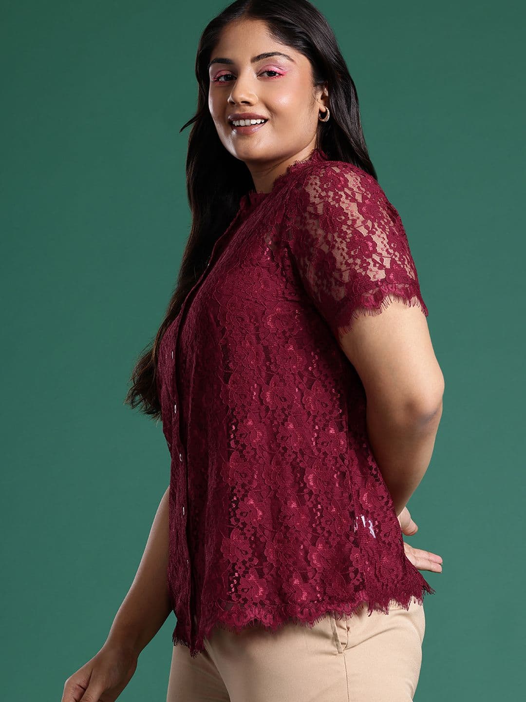 DressBerry Curve Plus Size Lace Shirt Style Top With Camisole — view 5
