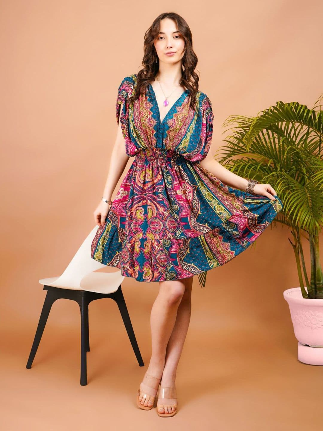Boholyfe Women Radiant glow paisley print boho mini dress